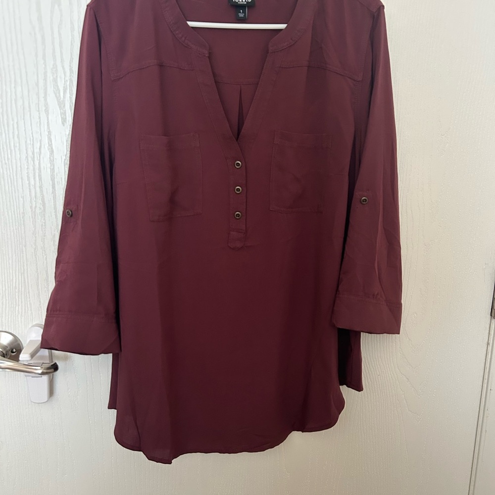 Torrid Burgundy Relaxed Tunic with Mandarin Collar